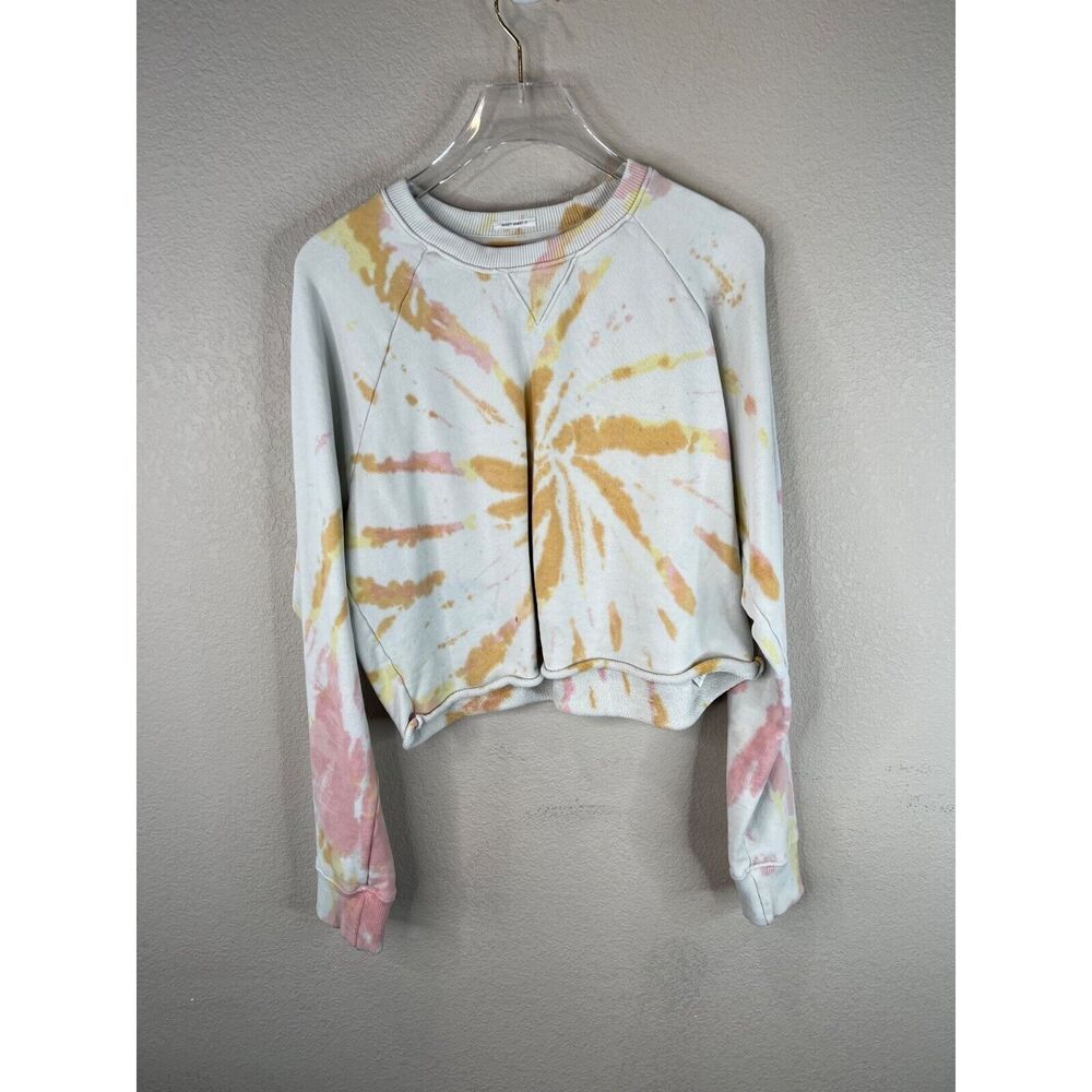 Tie-Dye Cropped Crewneck Sweatshirt Long Sleeve‎ Boho Style Casual Crop Top XS